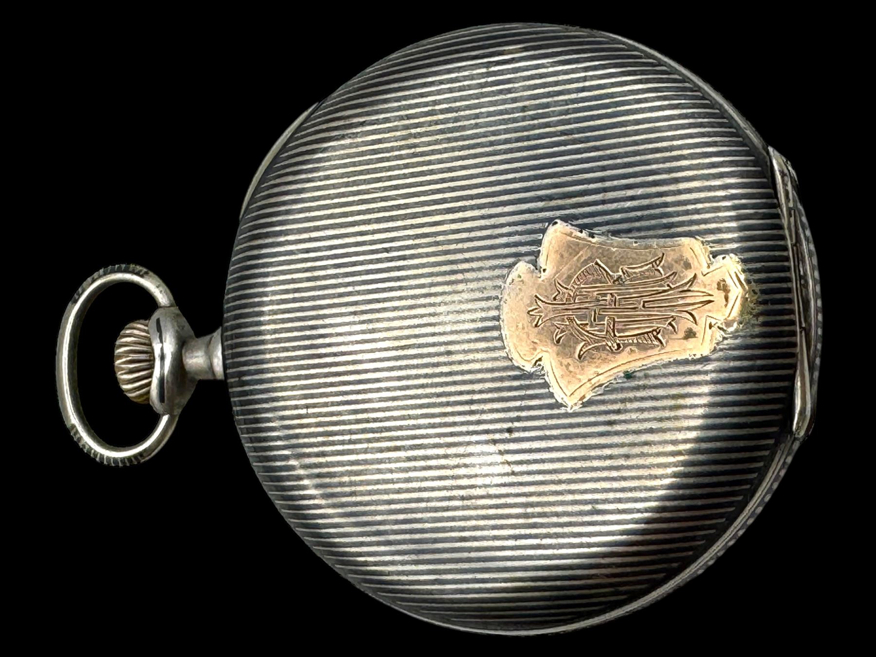 German silver niello pocket watch, stamped 800 with crescent crow mark, inner cover stamped 'Ancre Ligne Rubis 15'