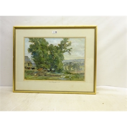  Charles Ernest Cundall (British 1890-1971): 'English Farmyard', oil on paper unsigned late 1960s, with verification and further letter by the artist's wife verso 33cm x 47cm  DDS - Artist's resale rights may apply to this lot  