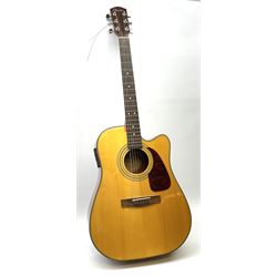 Fender model DG-20CE NAT semi-acoustic guitar with mahogany back and sides and spruce top, serial no. 03035336, L104cm, in fitted carrying case