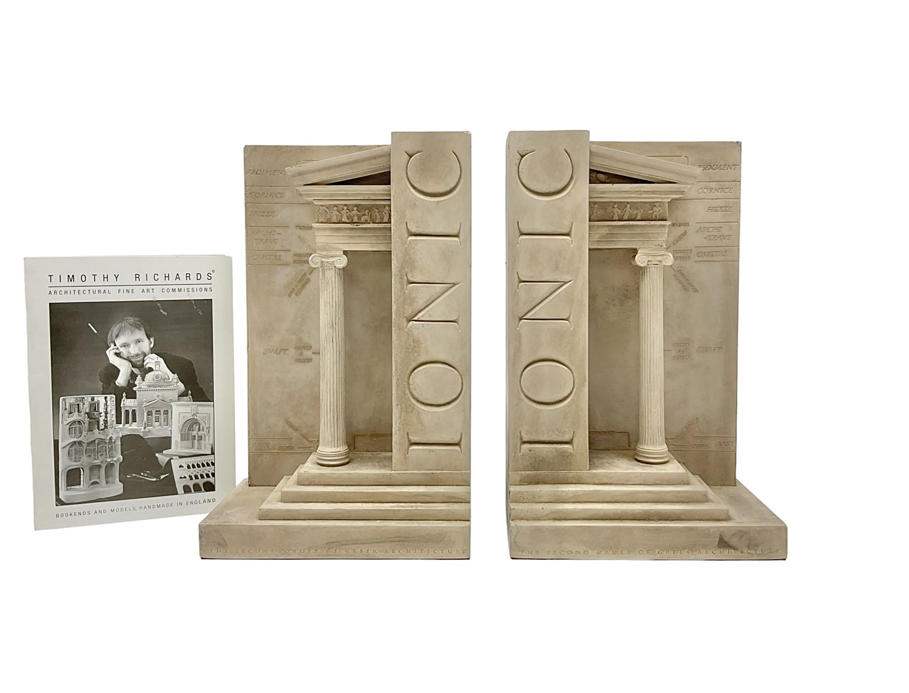 Timothy Richards handmade English plaster architectural models, Ionic; The Second Order of Greek Architecture, bookends, H22cm