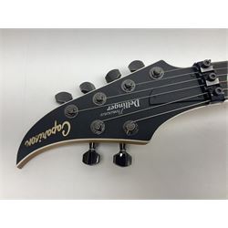 2015 Japanese Caparison Dellinger Prominence hand made boutique rock guitar in spectrum blue with clock inlays and Scaller tremolo; serial no.3200018; L100cm; in fitted case with certificate, registration card, tools etc