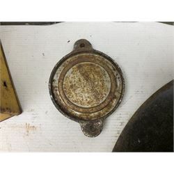 Victorian cast iron railway wagon plate, 'To Carry 10 Tons 4012, Registered by LNER-D 1898', together with a similar mid 20th century example, a smaller cast iron LMS wagon plate, Chalwyn signalling lamp, Give Way to Trains enamel sign and an enamel signal sign