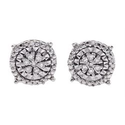 Pair of 9ct white gold diamond cluster stud earrings, hallmarked