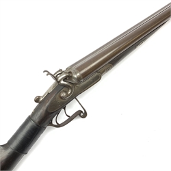 19th century H. Akrill of Beverley 12-bore side-by-side double barrel hammer shotgun with patent action, walnut stock with 73cm barrels inscribed 'H. Akrill Late Successor to E. Akrill Market Place Beverley', No.875,  L115cm overall SHOTGUN CERTIFICATE REQUIRED