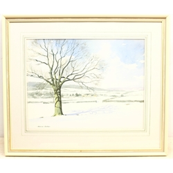 Norman Jackson (British 20th century): Row Brow near Scarborough from Stepney in the Snow, watercolour signed 1990, 32cm x 41cm