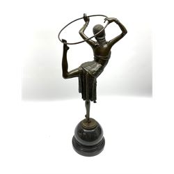 Art Deco style bronze figure of a ring dancer, after 'Chiparus', H52cm