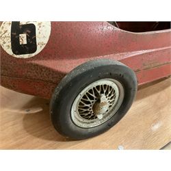 Tri-ang pressed steel Grand Prix Vanwall child’s pedal racing car, English 1960s, finished in red with racing No.3, original white plastic steering wheel, metal bucket seat, bonnet air intake, chrome plated side exhaust, chrome spoked wheels with chrome plated spinners, black solid rubber tyres L121cm W53cm H46cm)
