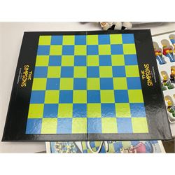 Three Mattel carded Harry Potter dolls - Harry, Hermione & Dumbledore; Vivid Imaginations Take That Robbie doll; all boxed; three Manchester United figures of players (one boxed); and The Simpsons 3-D Chess Game; boxed