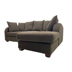  Corner sofa with right hand chaise, upholstered in brown cord fabric