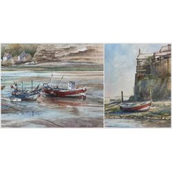 David C Bell (British 1950-): 'Staithes', two watercolours signed and titled, 22cm x 18cm ...