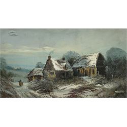 Harry Foster Newey (British 1858-1933): Snow Covered Cottages, oil on board signed 35cm x 63cm