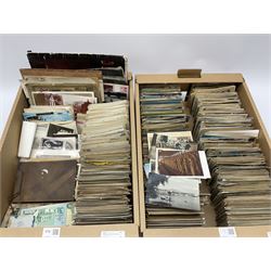 Edwardian and later postcards, many topographical, stamps in 'The Wirlwind' album and loose, small number of Great British and World banknotes including The States of Guernsey one pound, Bank of England ten shillings '94X', Ireland one pound etc and other items of ephemera 
