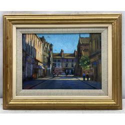 John Mackie (Scottish 1953-): Blue Skies Street Scene, pastel signed and dated '08, 24cm x 34cm