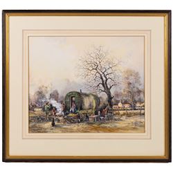 John Freeman (British 1942-): Gypsy Encampment, watercolour signed and dated '80, 25cm x 30cm