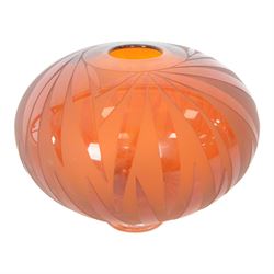 Limited edition Gillies Jones of Rosedale glass vase, of compressed spherical form decorated with clear red leaves against a frosted ground, upon a clear circular foot, signed and numbered beneath, 04/153, H14cm