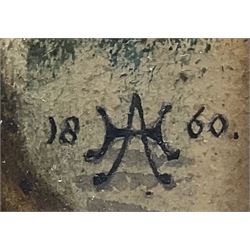 Charles Hamilton Aide (French/British 1826-1906): 'Lord Leighton and Friends, in the Minstrel's Gallery', watercolour signed and dated with monogram 1860, 23cm x 35cm 