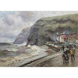 Robert Jobling (Staithes Group 1841-1923): A Blustery Day - Staithes, oil on canvas unsigned 54cm x 74cm 
Provenance: acquired by the vendor from the artist's great-grandson approximately 20 years ago - never previously been on the open market