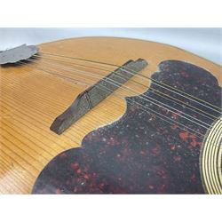 Italian bouzouki type long necked mandolin with segmented lute back and spruce top with tortoiseshell style panels; bears label 'Miroglio & Figli Sicilia Catania Italia' L99cm; and Italian lute back mandolin with segmented back and spruce top bearing label for F. De Mureda Napoli (2)