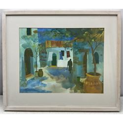 Richard Tuff (British 1965-):  Greek Street Scene, gouache on paper signed 36cm x 48cm 