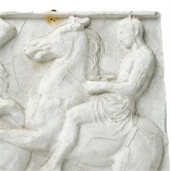 After the Antique - Relief moulded plaster panel of classical figures on horseback 27cm x 43cm