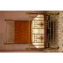  Victorian brass and cast iron half tester bed, with Apollo Korintha mattress, W141cm, H242cm, L210cm  