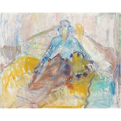 John Gilbey Bowles (British 1929-2011): Interior Scene with Lady in Bed, oil on canvas uns...