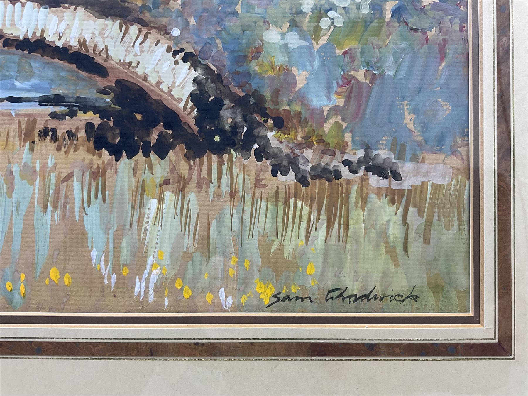 Sam Chadwick (British 1902-1992): Old Stone Bridge and Autumn Trees, gouache signed 51cm x 66cm