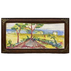 Attrib. Pyotr Konchalovsky (Russian 1876-1956): Trees by the Sea, coloured crayon signed and dated 1910, 12cm x 27cm
