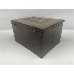18th century and later oak bible box, the hinged cover and front carved and moulded with lunettes, H20.5cm L35cm D28cm
