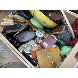 Onyx box with claw feet, together with gilt framed mirror, cut glass vase and other collectables, in three boxes 