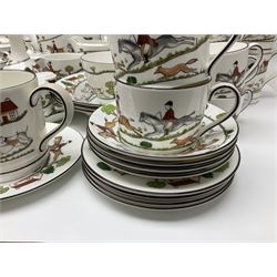 Wedgwood Hunting Scenes dinner and tea service for ten, to include dinner plates, side plates, dessert plates, cups and saucers, mugs, two large teapots, two milk jugs, etc, together with matching items by coalport and Staffordshire (94)