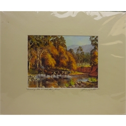  Clapham near.Settle', 20th century watercolour signed by Anita Hall, 'Mid-Day, Boredale, Cumbria, ltd.ed print signed in pencil by Graham Carver and Cattle by a River, colour print signed by Brian Nash max 32cm x 61cm (3)   