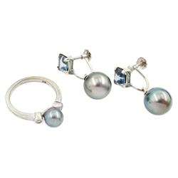 9ct white gold three stone black culture