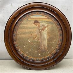 After William Henry Margetson (British 1861-1940): 'Flowers of the Field' and 'The Sea Hath its Pearls', pair of circular prints in matching frames, prints 50cm x 50cm, frames overall 67.5cm x 67.5cm (2)