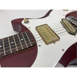 Gibson Marauder style six-string electric guitar with cherry coloured body, marked made in Japan L101cm; in locking hard carrying case