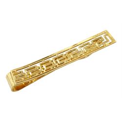 Gold Greek key design tie clip, stamped K18, approx 3.8gm