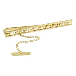 14ct gold Greek key design tie clip, sta