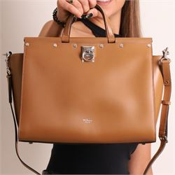 Mulberry - Iris Flat Stud handbag in Teak leather, the structured body with twin top handl...