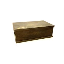 Victorian pine box, hinge lid and cast handles 