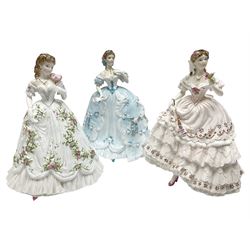Three Royal Worcester figurines,  The First Quadrille, The Fairest Rose and Queen of Hearts, largest H21cm