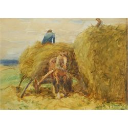 John Atkinson (Staithes Group 1863-1924): 'Stacking Hay', watercolour signed and titled 27cm x 37cm