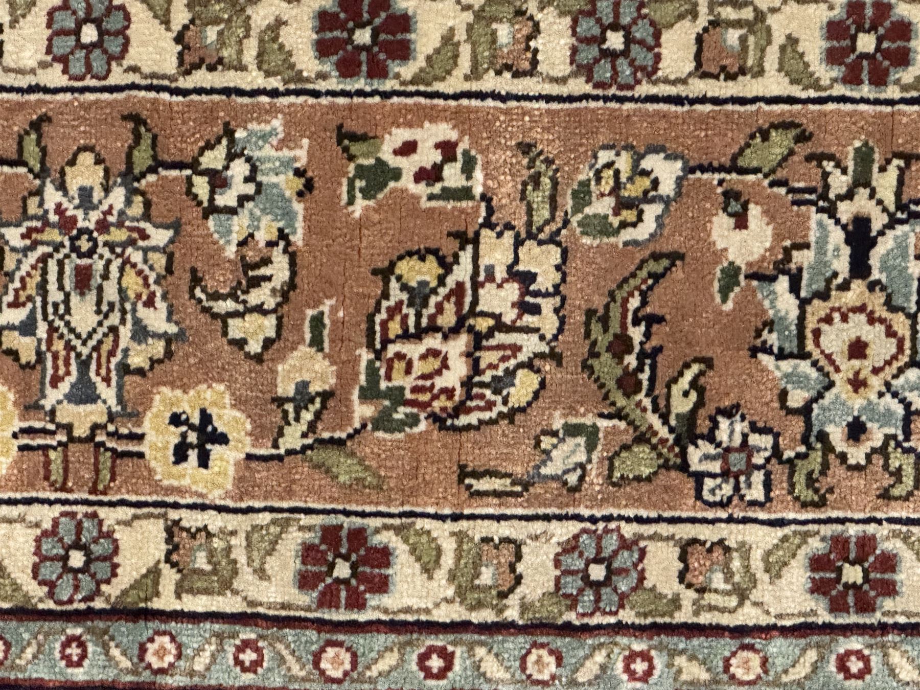 Finely knotted silk on silk ivory ground runner (L185cm,  W76cm), overall floral design together with a prayer rug (L94cm, W63cm)