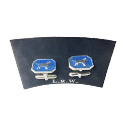 Pair of silver blue enamel dog cufflinks, hallmarked