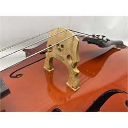 Gear4Music three-quarter sized cello with 70cm one-piece back and spruce top; bears maker's label; L112cm overall; in soft carrying case with Erich Steiner bow