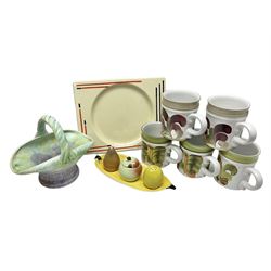 Six denby mugs, together with Carlton ware cruet, Clarice cliff plate and Royal Ducal vase 