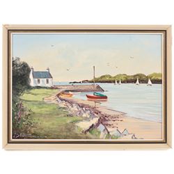 Jim Sturgeon (Scottish 1932-2005): 'Brighouse Bay', oil on canvas board signed, titled on label verso 24cm x 34cm 