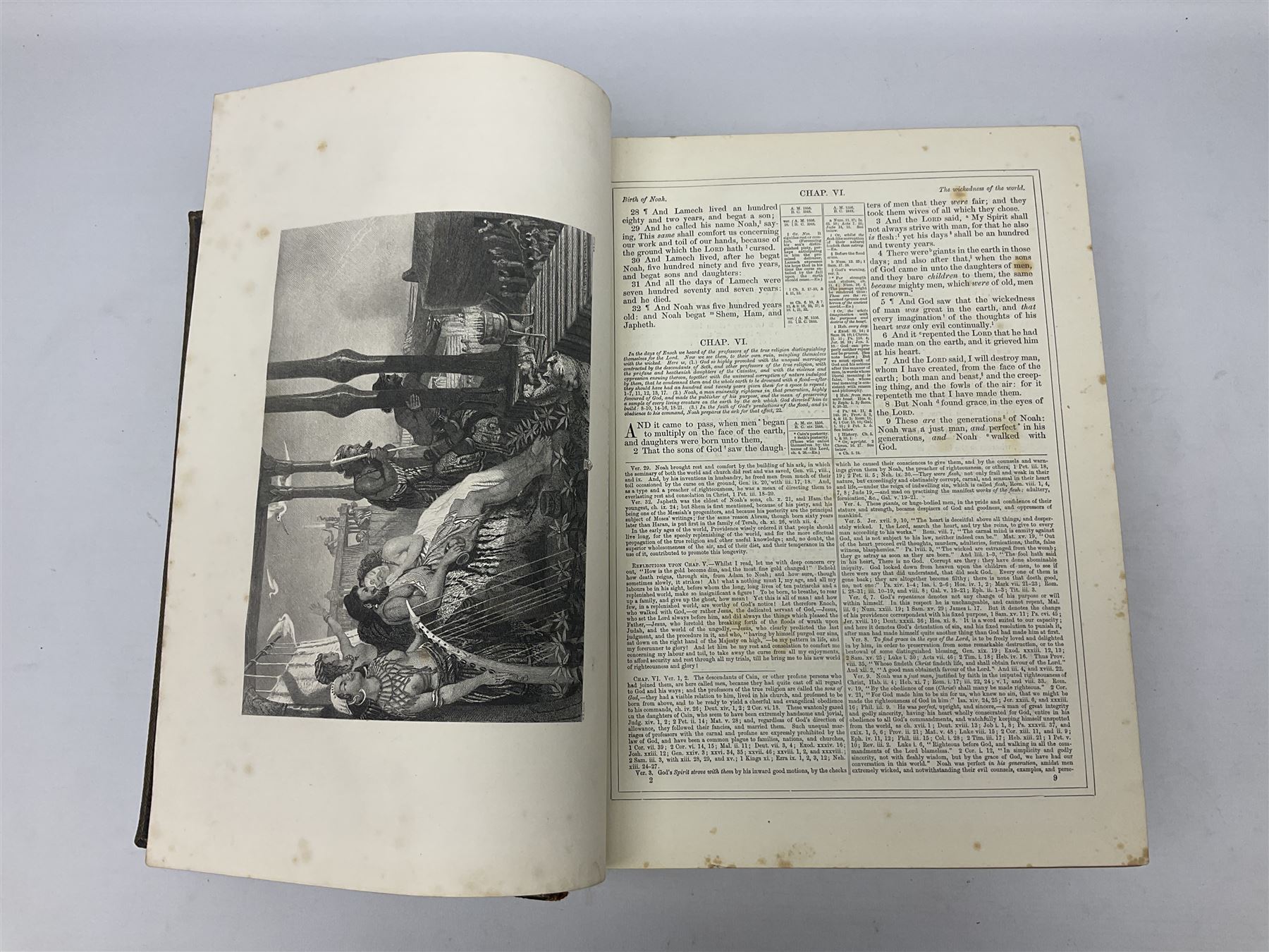 19th century The Illustrated Family Bible with Explanatory Critical & Devotional Commentary, published by  A Fullarton & Co, leather-bound with gilt decoration to cover, with the family register filled in for the Duggleby & Dunn family of Beverley