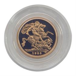 Queen Elizabeth II 1995 gold proof half sovereign, cased with certificate