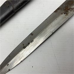 British Pattern 1888 knife bayonet, the 30.5cm double edged blade with raised central medial ridge; in leather covered scabbard L40.5cm overall