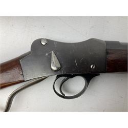 Westley Richards .310 Cadet Martini action rifle, the 63.5cm smooth bored barrel with one barrel band, walnut stock stamped 93/352 with hinged compartment to butt, serial no.3365, L103cm
